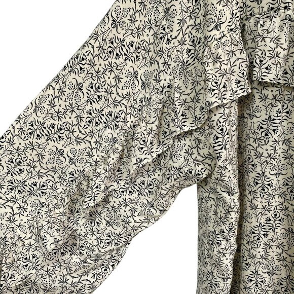 Max Studio Ruffle-Back Button-Down Blouse Black Floral on Cream Size XL - Picture 9 of 16
